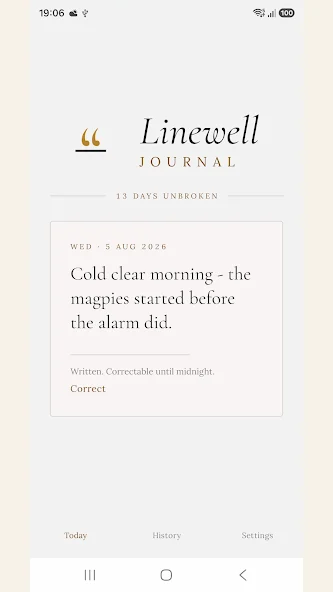 Linewell's one-line journal entry screen